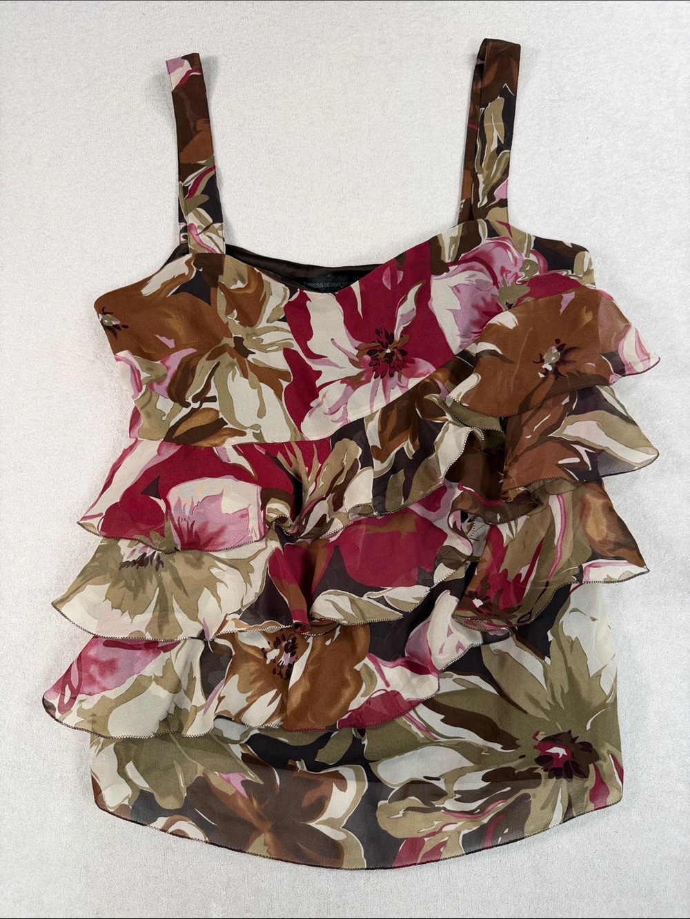 Y2K Express Ruffled Floral Silk Chiffon Tank Express Design Studio